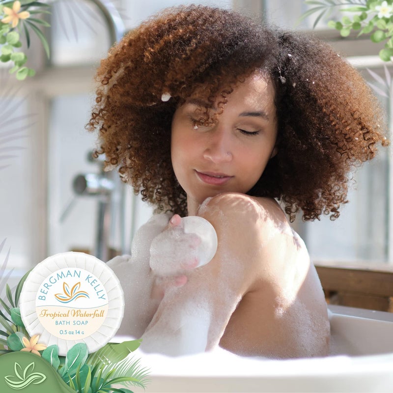 BERGMAN KELLY - Hotel Soap Bars in Bulk - Tropical Waterfall, 0.5 oz, 100 PK - Small Individually Wrapped Round Soap - Travel Size Mini Toiletries for Airbnb, Motel, Guest Bathroom - Image 5